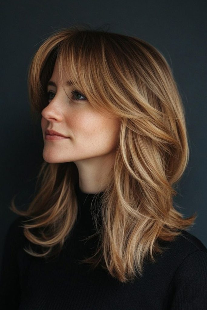Medium Length Curtain Bangs with Layers