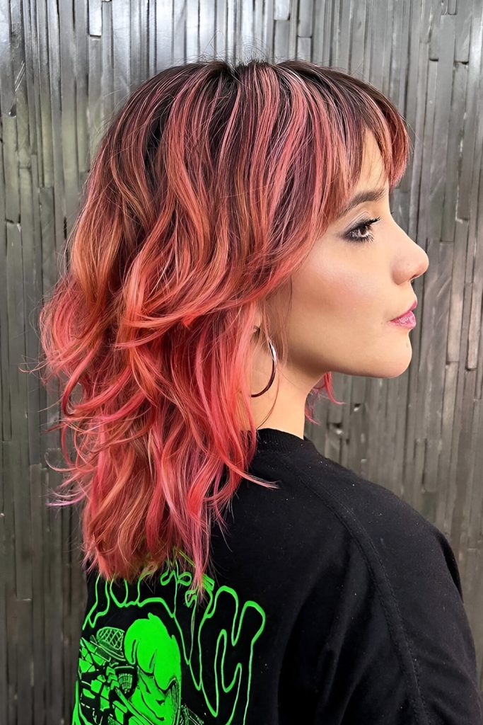 Shaggy Wolf Cut with Pink Highlights