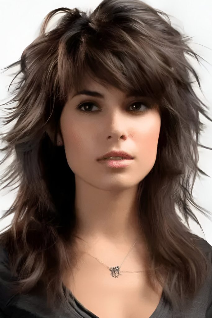 Shaggy Wolf Cut with Side Swept Bangs