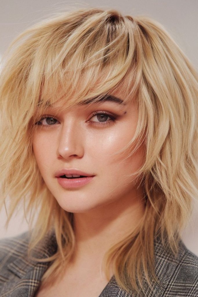 Wolf Cut with Side Swept Bangs