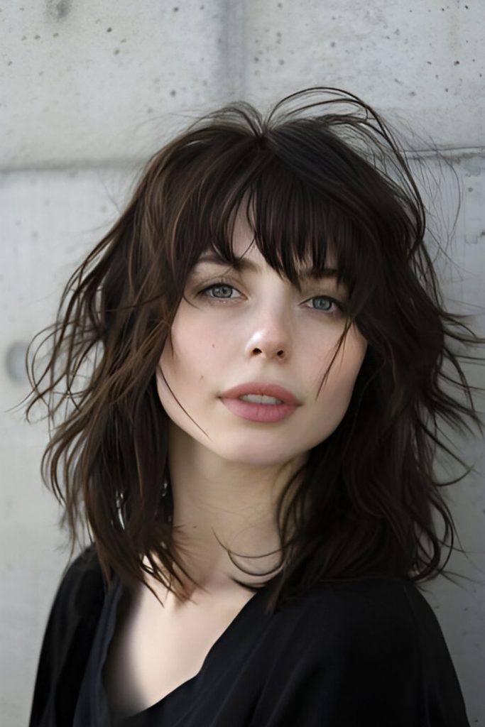 Wolf Cut with Tousled Waves and Side Bangs
