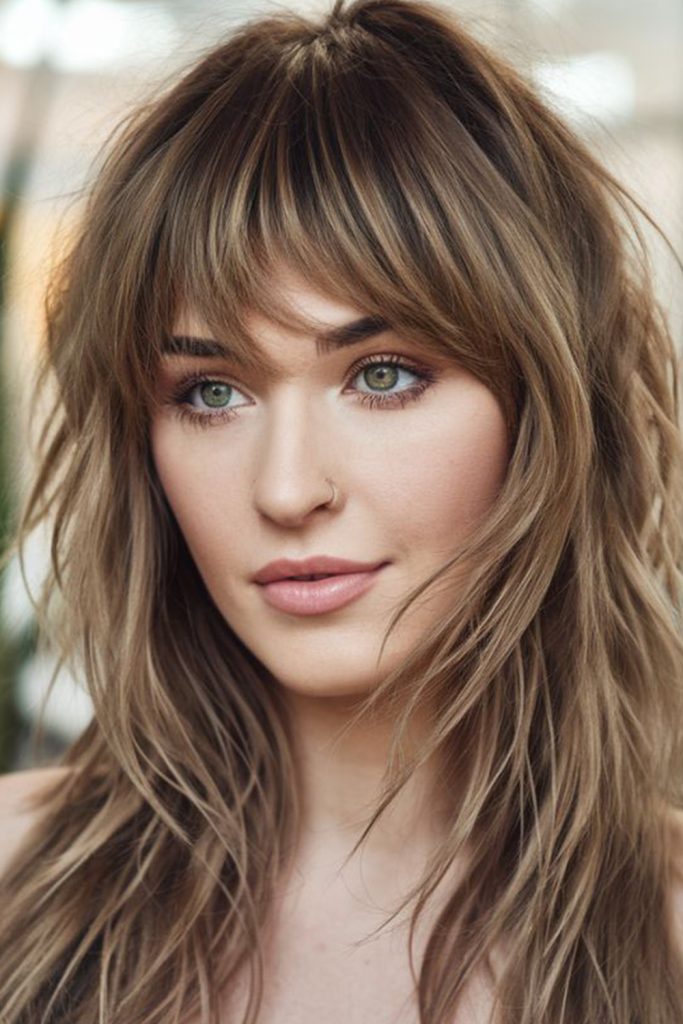Wolf cut with curtain bangs