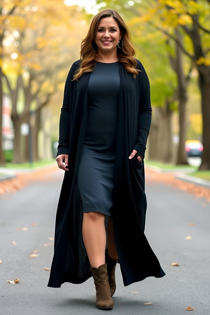 Chunky Cardigans Over Midi Dresses
