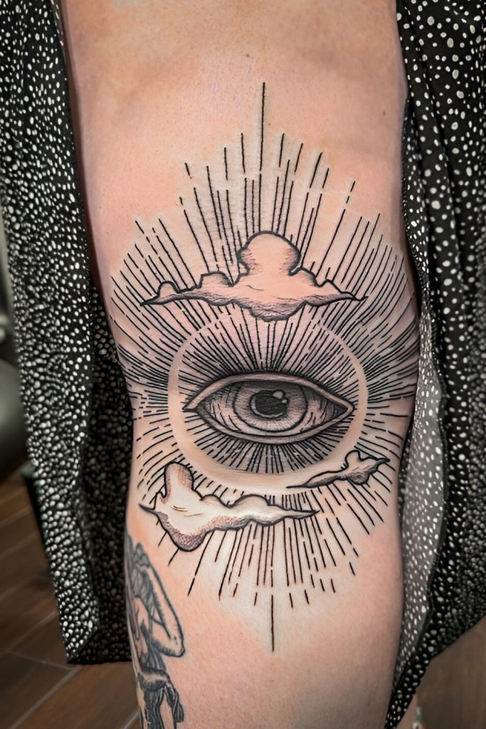 Eye of Providence Knee Tattoo