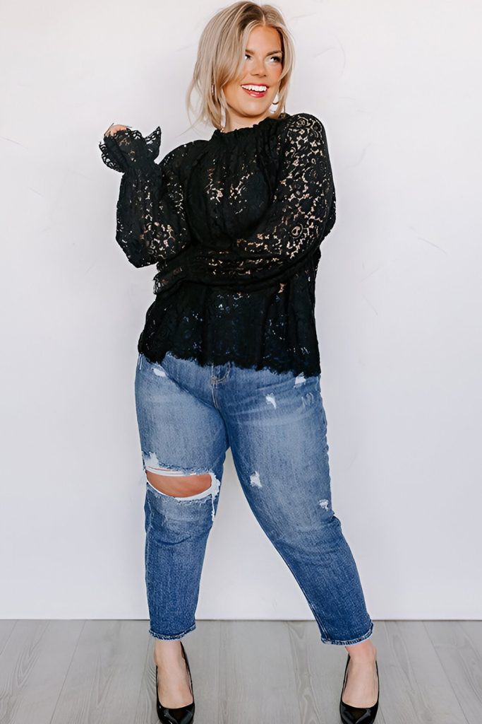 Lace Tops with Wide Leg Jeans