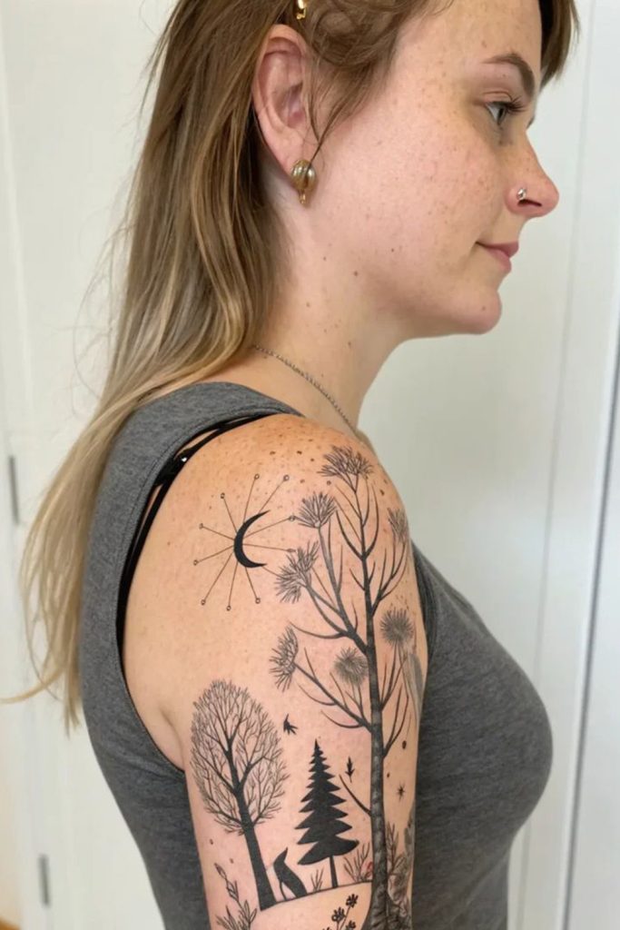 Moonlit Forest Scene Tattoo
