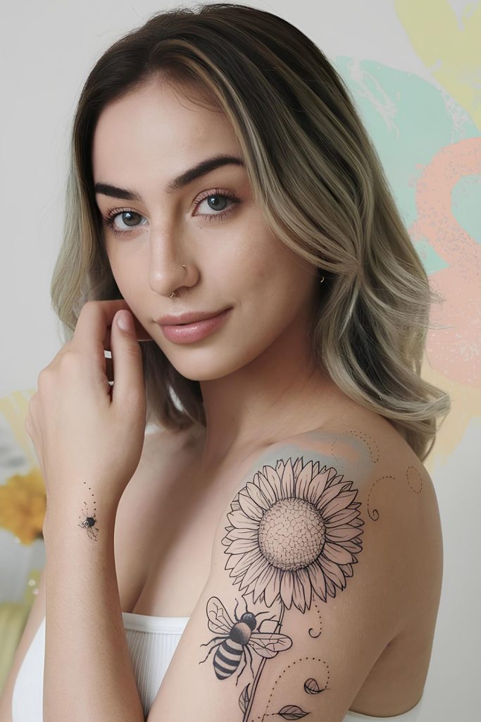 Sunflower and Bee Tattoos