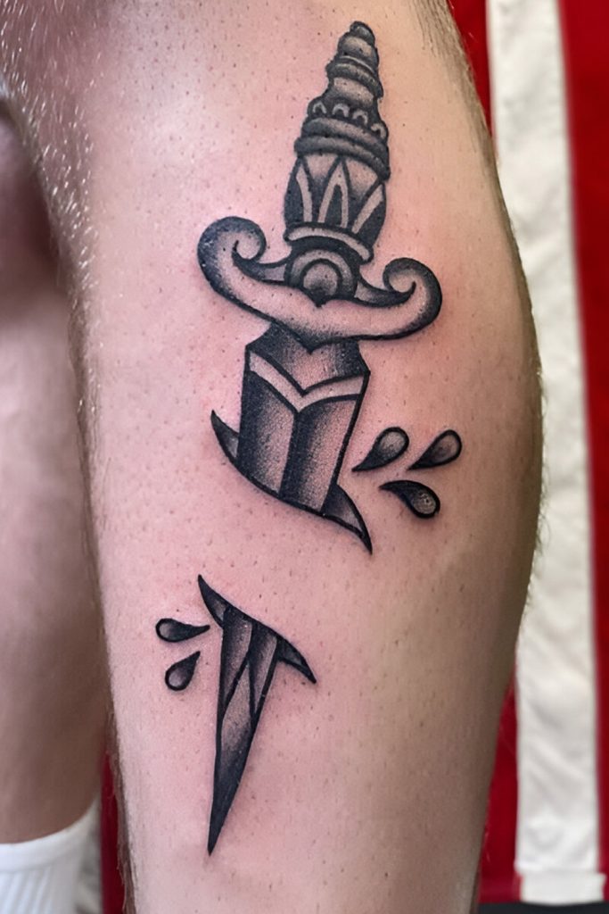 Traditional Dagger Knee Tattoo