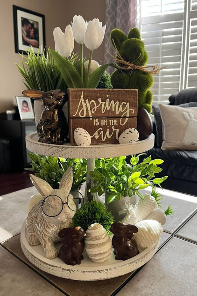 Arrange a Tiered Tray with Spring Decor Items