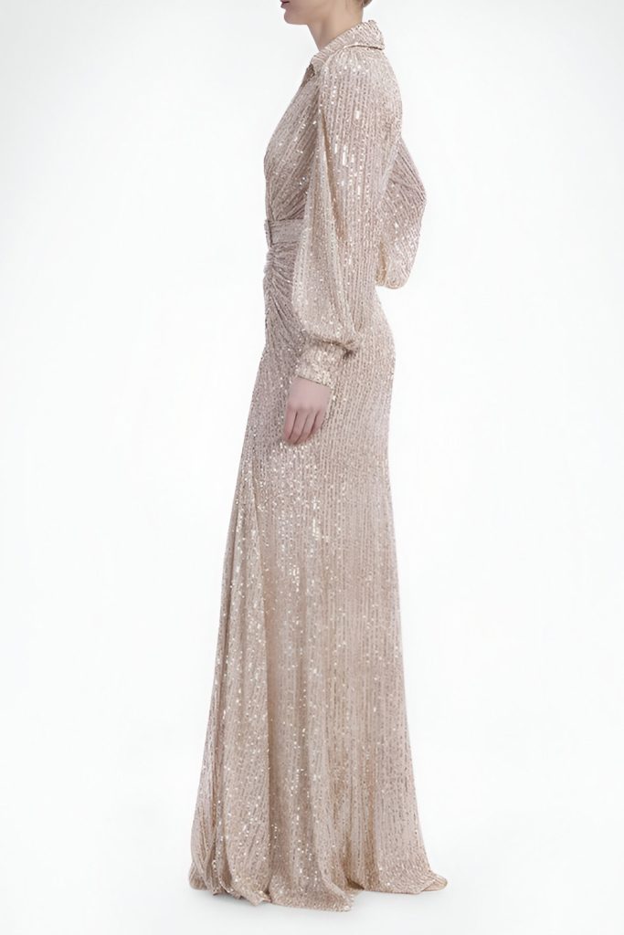 Badgley Mischka One Shoulder Satin Gown