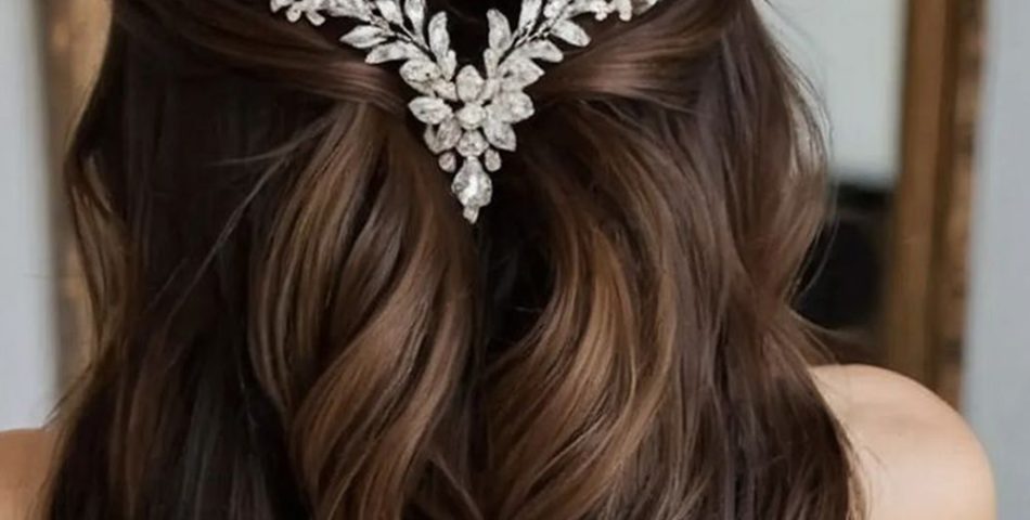 Big Half Up Curls with Bejeweled Clips