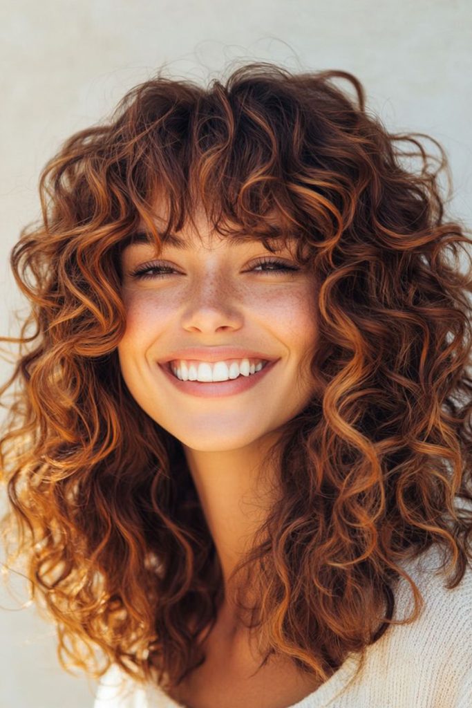 Curly Butterfly Cut with Curtain Bangs Trendy and Face Framing