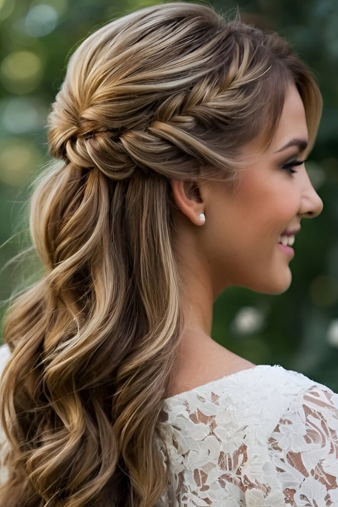 Dutch Braided Half Updo with Flowing Waves