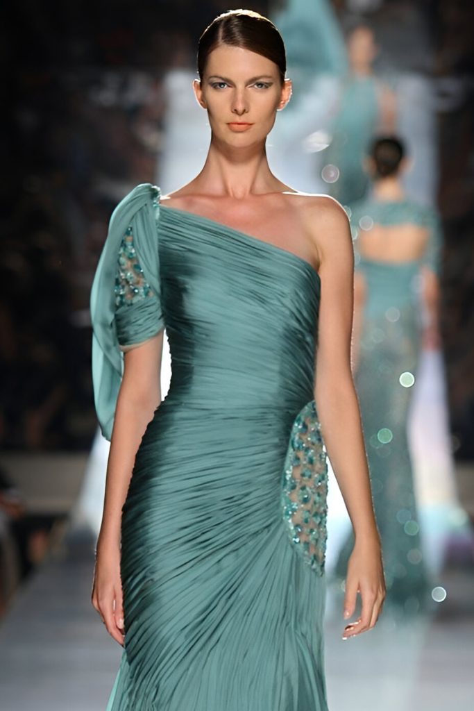 Grecian Goddess Draped One Shoulder Gowns