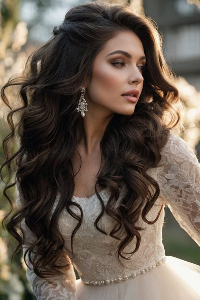 Half Up Bouffant with Flowing Curls