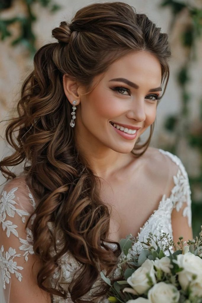 Half Up Hollywood Waves with Side Part