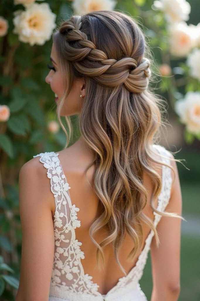 Lace Braid Half Updo with Soft Tendrils