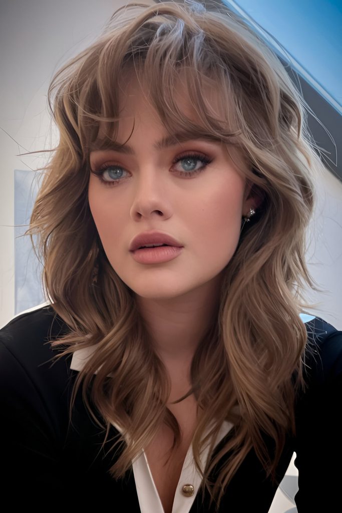 Layered Shag with Curtain Bangs for a Retro Look