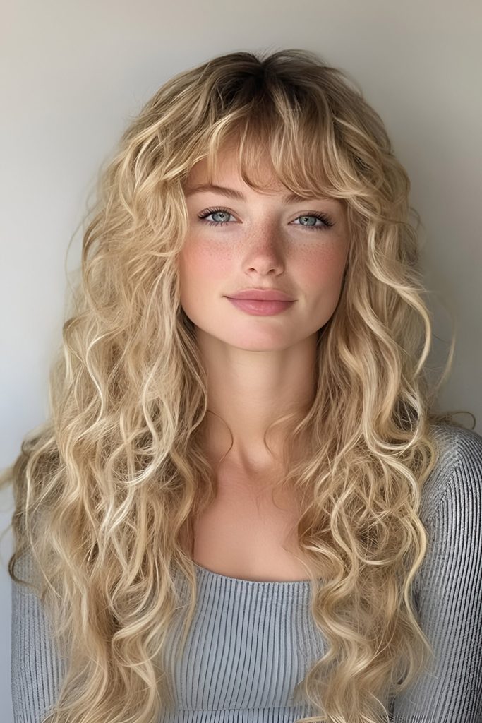 Long Curtain Bangs with Soft Curls A Romantic and Elegant Choice