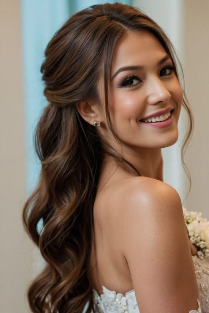 Loose Textured Half Updo with Wispy Strands