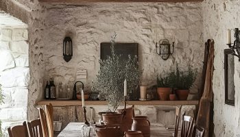 Natural Materials Embraced Wood, Stone, and Wrought Iron