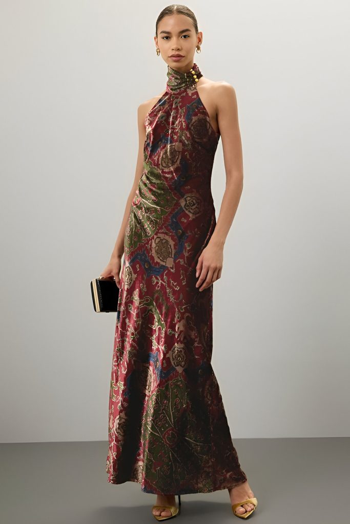 Ralph Lauren High Neck Silk Gown