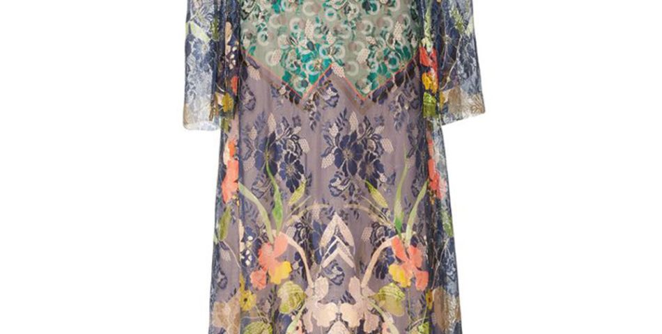Reem Acra Floral Embroidered Gown