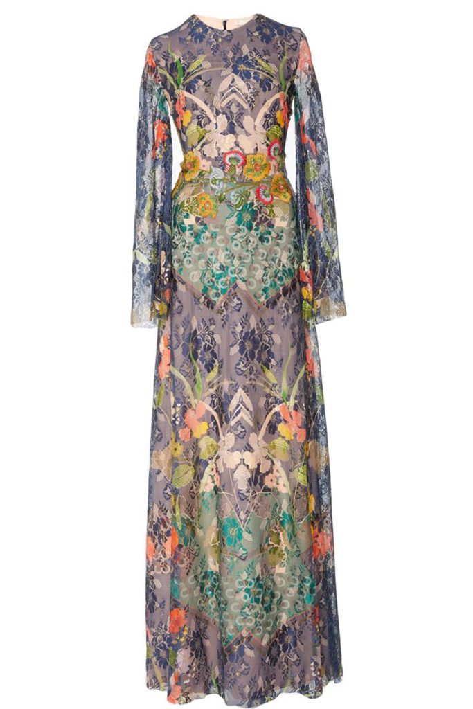 Reem Acra Floral Embroidered Gown