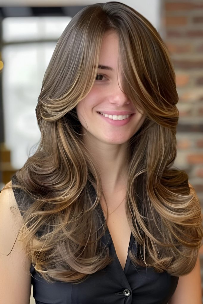 Romantic Curls with Soft Curtain Bangs