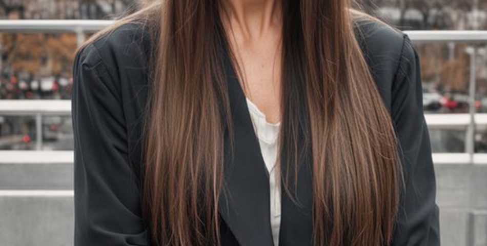 Sleek and Straight Long Layers with Blunt Curtain Bangs