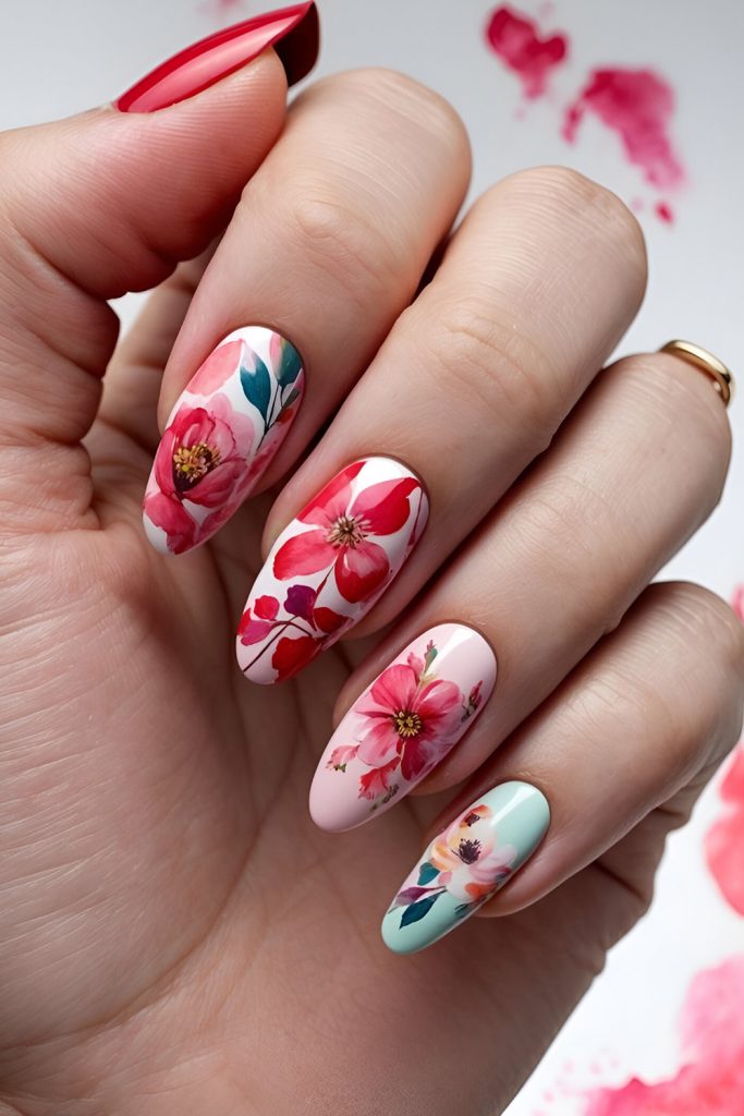 Watercolor Floral Nails for a Creative Touch