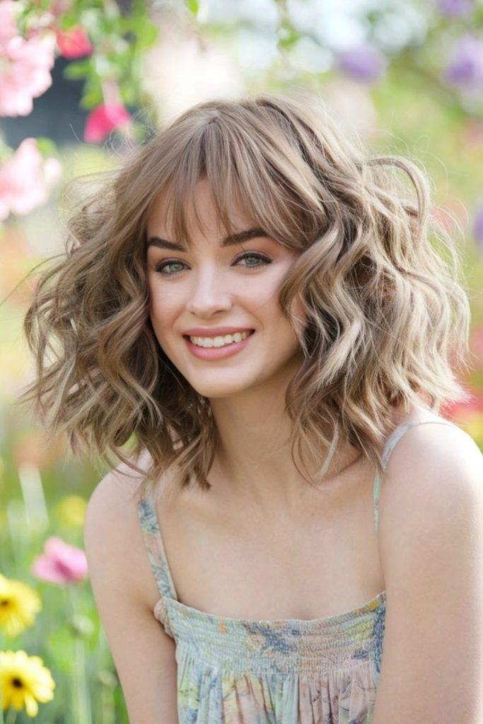 Wispy Bangs with Shoulder Length Hair Gentle and Girly for a Romantic Style