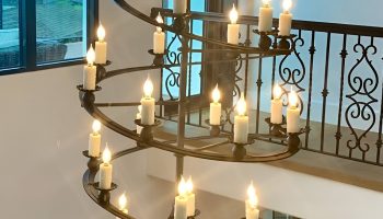 Wrought Iron and Glass Statement Chandeliers
