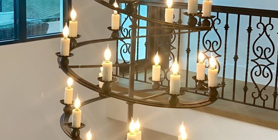 Wrought Iron and Glass Statement Chandeliers