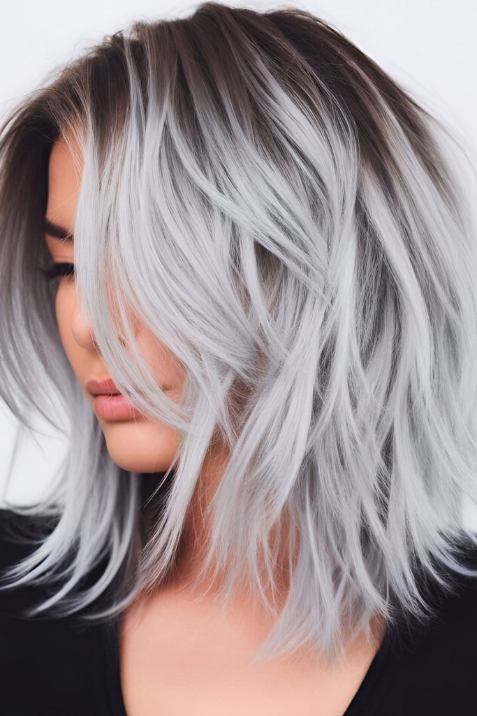 Ash Grey with Dark Roots Effortless and Low Maintenance Look