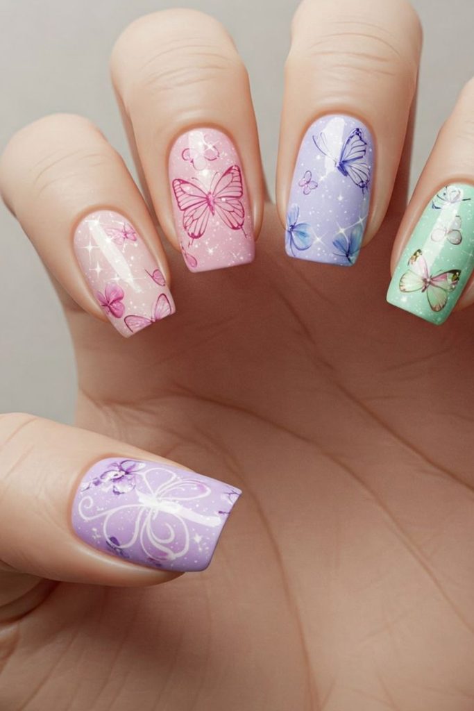 Butterfly Nails Feminine, and Dreamy
