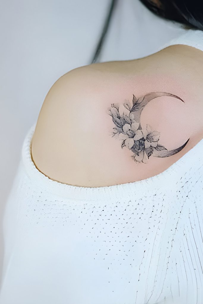 Floral Crescent Moon Where Nature and the Cosmos Collide
