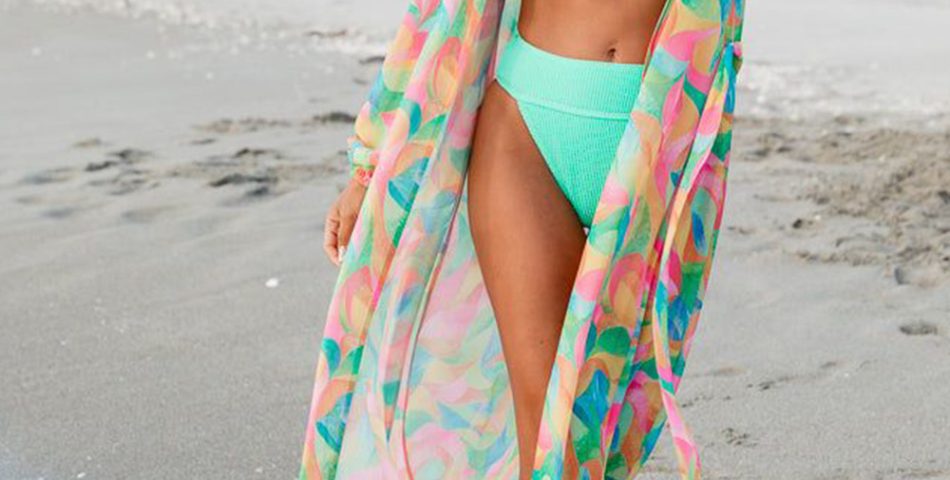 High waisted bikini with a Flowy Kimono