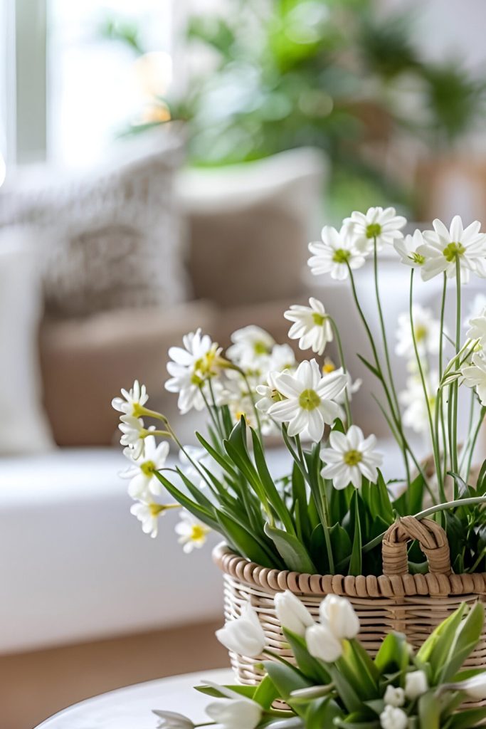 Wicker Basket Teeming with Seasonal Blooms