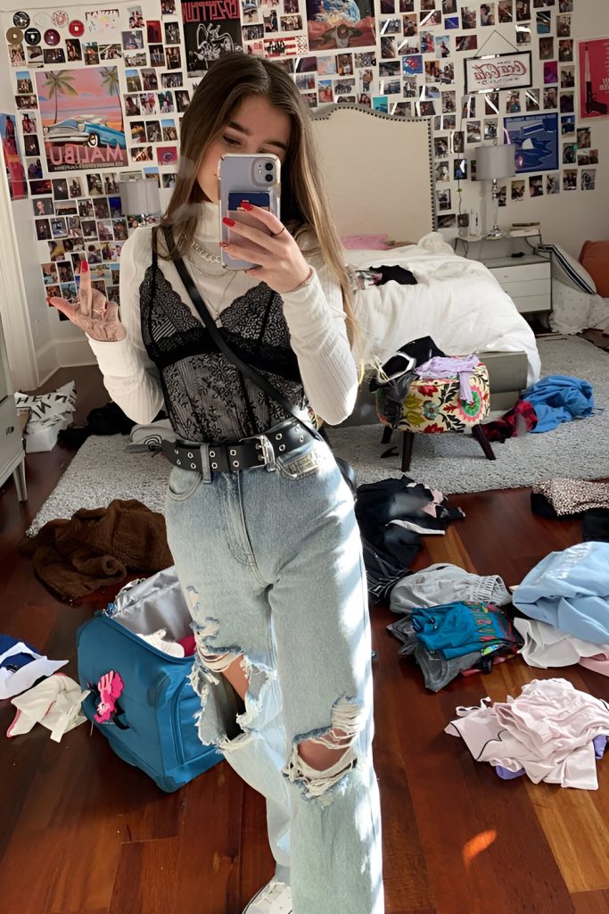 Bold Fishnet Top Layered Over a Cropped Bralette