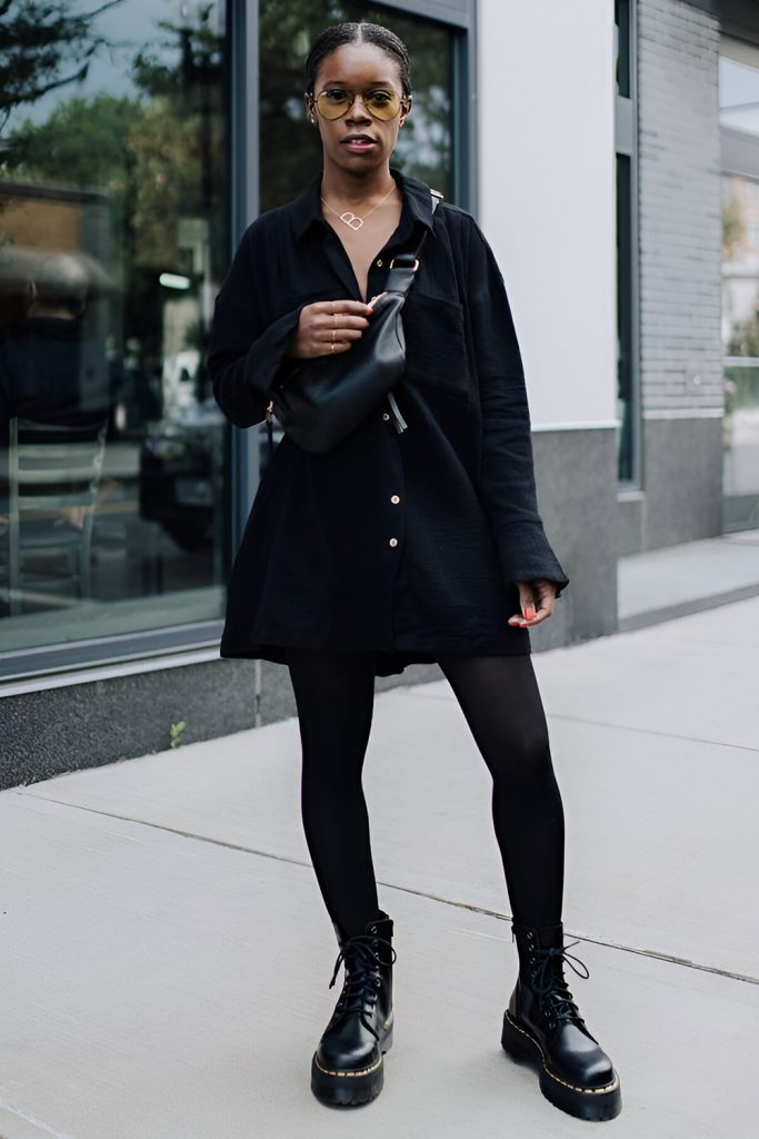 Button Down Dresses, Tights, and Chelsea Boots