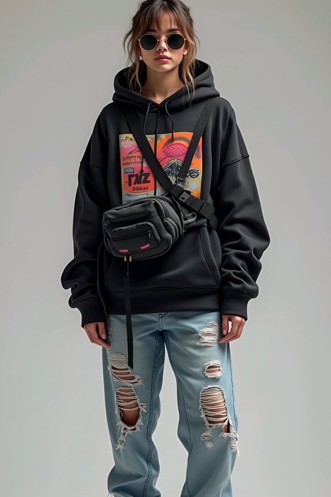 Casual Flair with Graphic Hoodies and Ripped Jeans