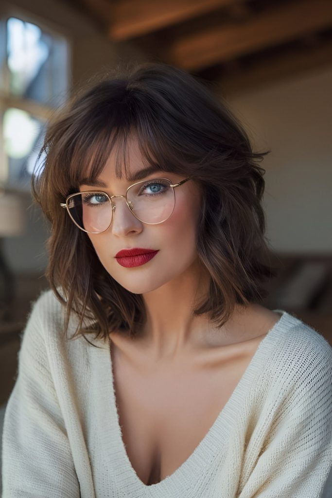 Curtain Bangs with a Layered Long Bob