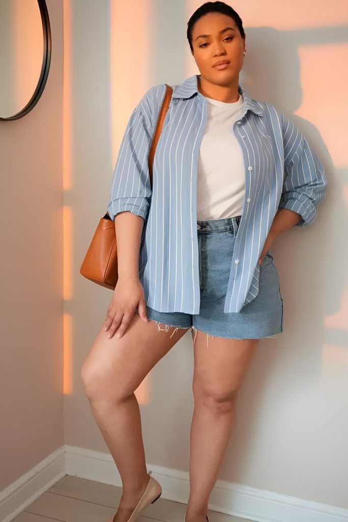 Denim Shorts and Button Up Shirt