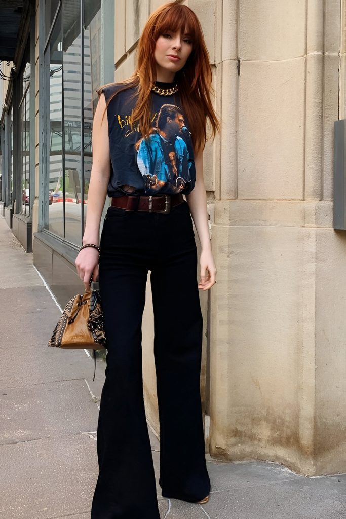 Flared Jeans and Band T Shirts