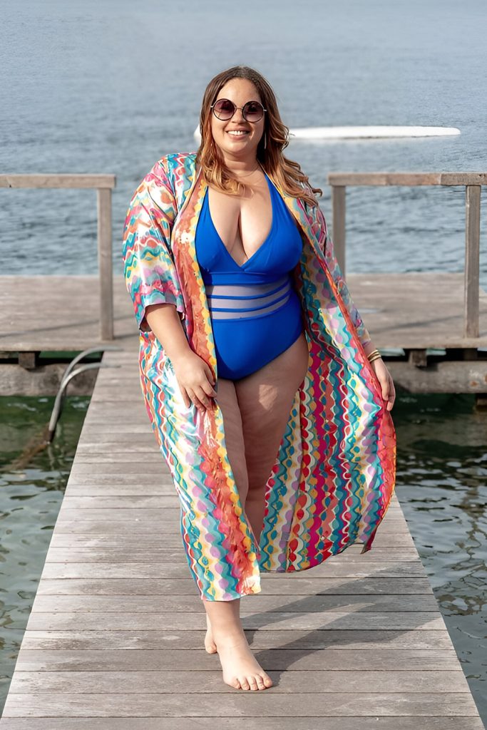 One Piece Swimsuit and Flowy Kimono