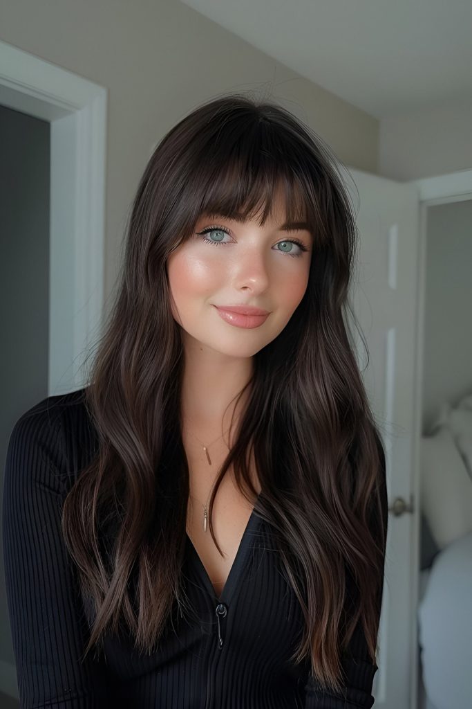 Silhouette with Curtain Bangs and A Line Cut