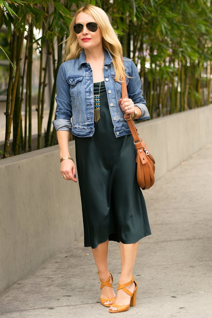 Silky Slip Dress + Denim Jacket