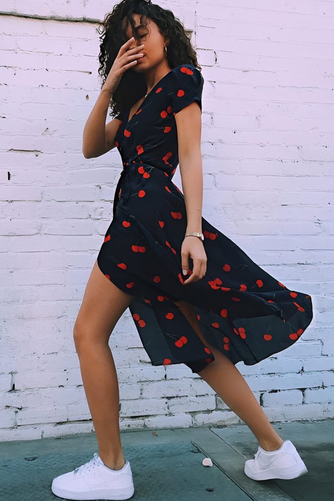 Sunday Sweetheart in a Wrap Dress and Sneakers
