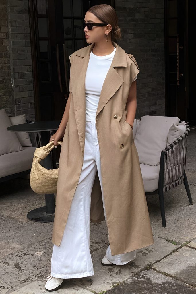 Tank Tops and Paperbag Waist Pants and Trench Coats
